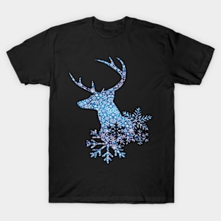 Christmas Snowflake Blue Gradient Deer T-Shirt